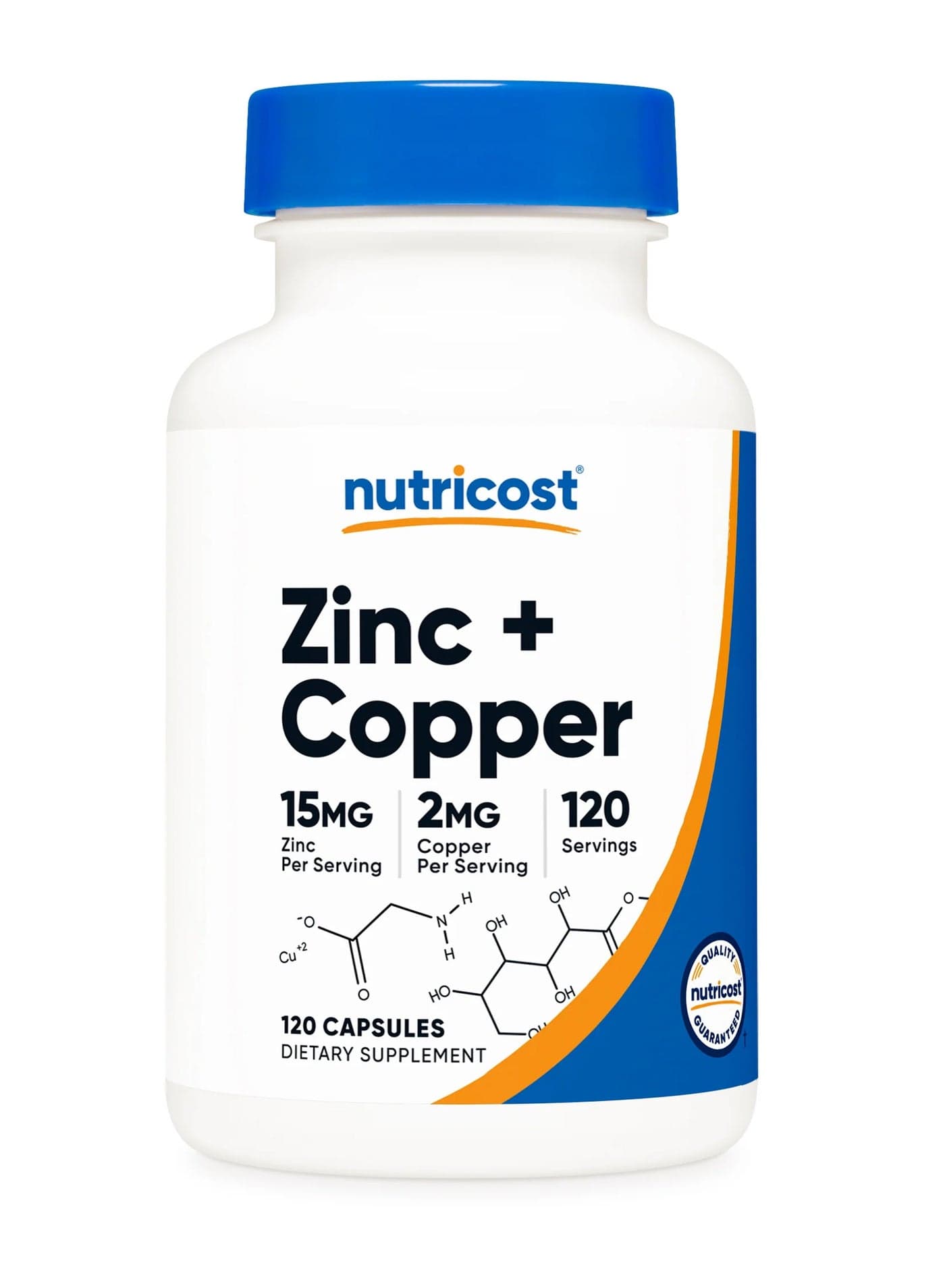 Zinc + Copper Capsules (120 Count) - 15mg Zinc + 2mg Copper Per Serving