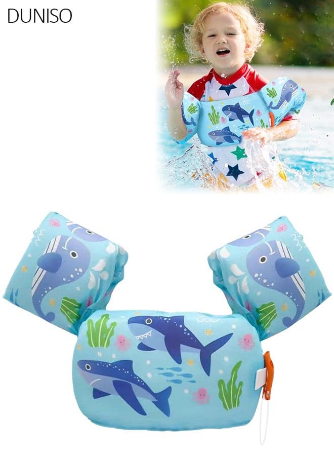 Kids Shark Pattern Swim Arm Floaties, Toddler Buoyancy Vest, Safe Learning Swim Aid for Boys & Girls, Pool & Beach