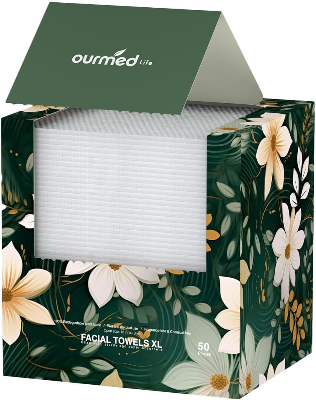 Ourmed Life Disposable Face Towel LintFree Biodegradable Clean Towels Dry Makeup Remover Wipes Super Soft Thick for Sensitive Skin 10Inch X 12Inch XL Size Dot Pattern 50 Count