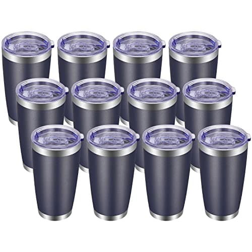 VEGOND 20oz Tumbler with Lid and Straw Stainless Steel Tumbler Cup Bulk Vacuum Insulated Double Wall Travel Coffee Mug Powder Coated Coffee CupNavy Blue 12 Pack