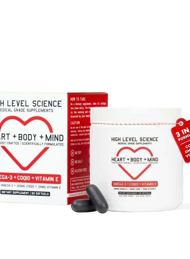 CoQ10, Omega-3, Vitamin E - Formulated by cardiologists for heart, body and mind health with DHA/EPA, antioxidant for energy, superior bioavailability.