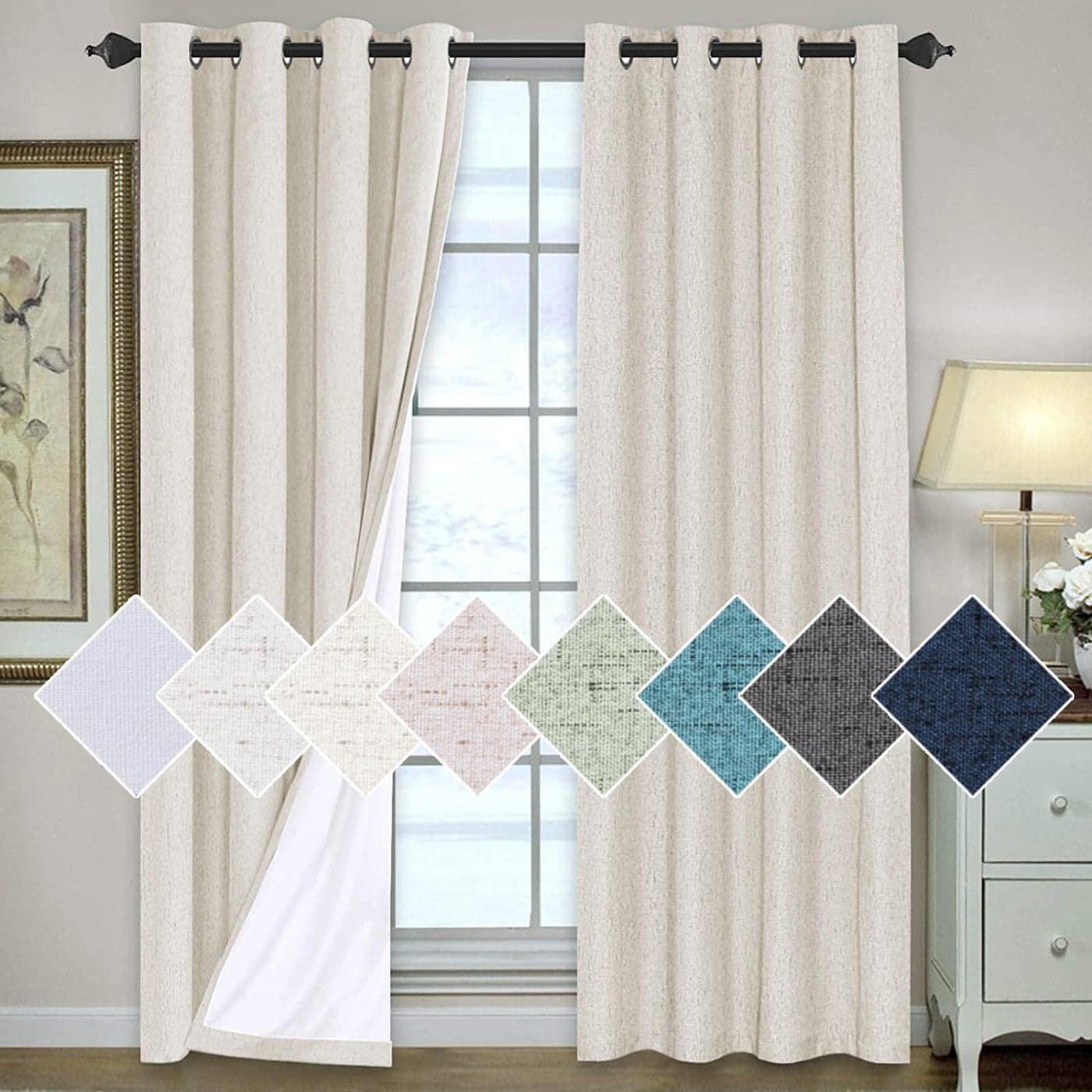 HVERSAILTEX 100 Blackout Curtains for Bedroom 84 Inches Long Grommet Linen Face Full Light Blocking Curtain Drapes for Living Room Thermal Linen Look Curtains 2 Panels Set 52 W x 84 L Grey
