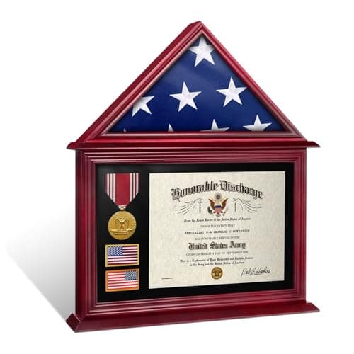 ASmileIndeep Flag Display Case Box for Folded 3'x5' American Flag Solid Wood Military Flag Certificate Shadow Box with Wall Mount Display Flag Frame Holder for Badges Medals (Mahogany)