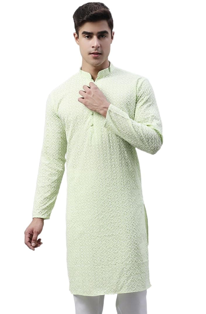 Jompers Men's Floral Embroidered Kurtas (Green, XL)
