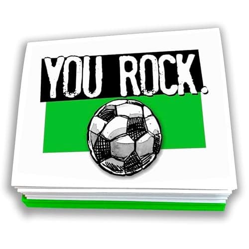 Play Strong SOCCER 'YOU ROCK' Thank You Note Cards 12-Pack (4.25”x5.5”) | Illustrated Sports Powercards | Perfect for Soccer Players, Coaches, Teams & Fans | Blank Inside – Fun & Motivational!