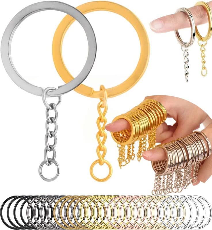 DIY Crafts 2x, Bright Gold, Key Chains for Crafts, Choice x Pcs Keychain Rings Chain, Split Key Ring Suitable for Keychain, Crafts, Jewelry Making & DIY Kit Gold & Si (2x, Bright Gold)