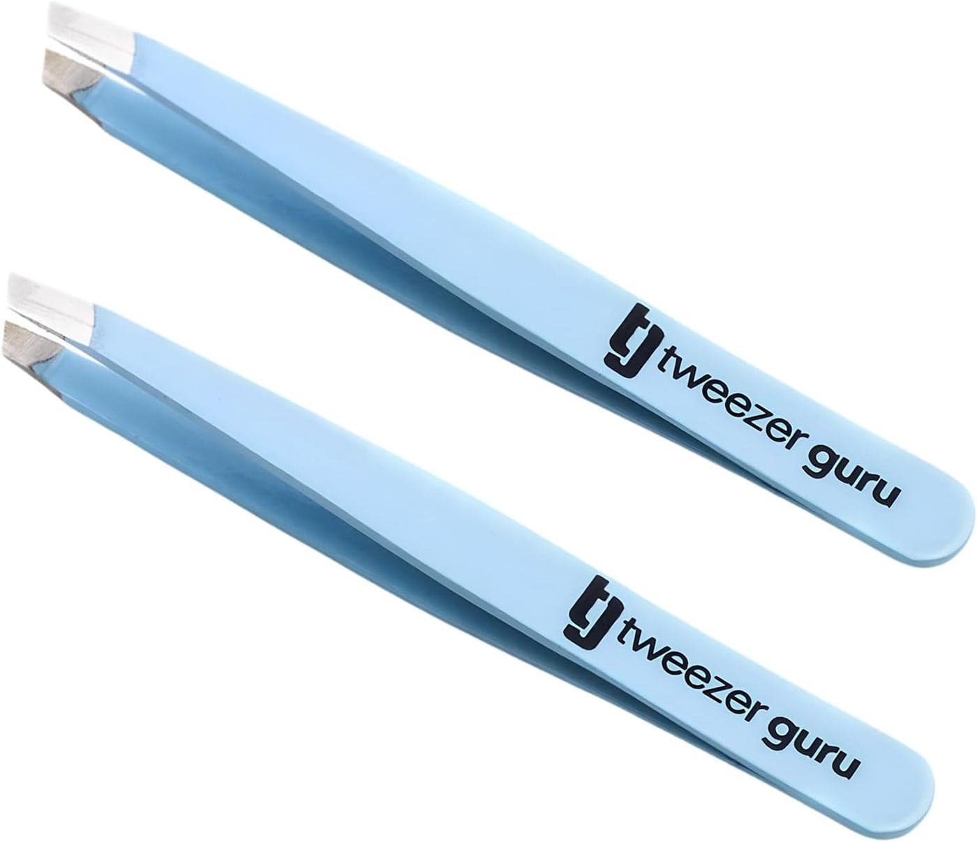 Tweezer Guru Tweezers for Women - 2pc Slant Pointed Precision Tweezers for Eyebrows & Ingrown Hair Removal - Blackhead and Splinter Tweezer with Sharp Needle Nose Point for Plucking (Sky Blue)