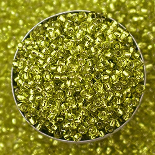 EmbroideryMaterial 11/0 Glass Stone Pearls, Parrot Green Seed Beads, Raw Materials for Making Toran, Beads for Jewellery Making, Bag Decoration, Embroidery, Parrot Green Muthyalu Craft etc (2MM/100 Grams)