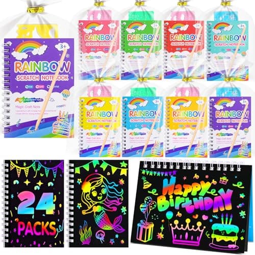Easter Basket Stuffers Party Favors for Kids 24 Pack Scratch Art Birthday Goodie Bag Stuffers Rainbow Scratch Notebook Classroom Prizes Bulk School Supplies Return Gifts for Girls Boys 312 Years Old