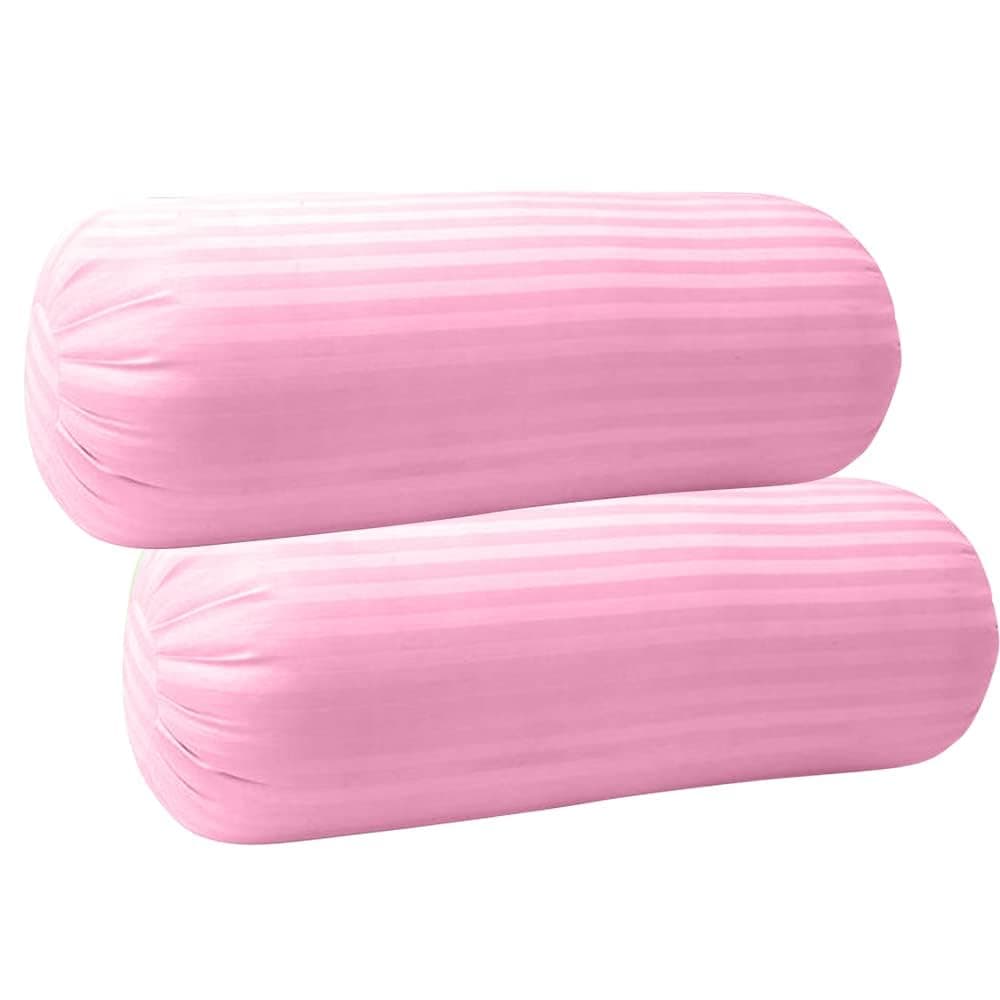Bedding Begs 100 Cotton Striped Bolster Pillow Cover Pack of 2 PC 400 TC Round Bed Side Long Pillow Cover Soft Decorative Bolster Pillow CoverPink Stripe 28 x 45
