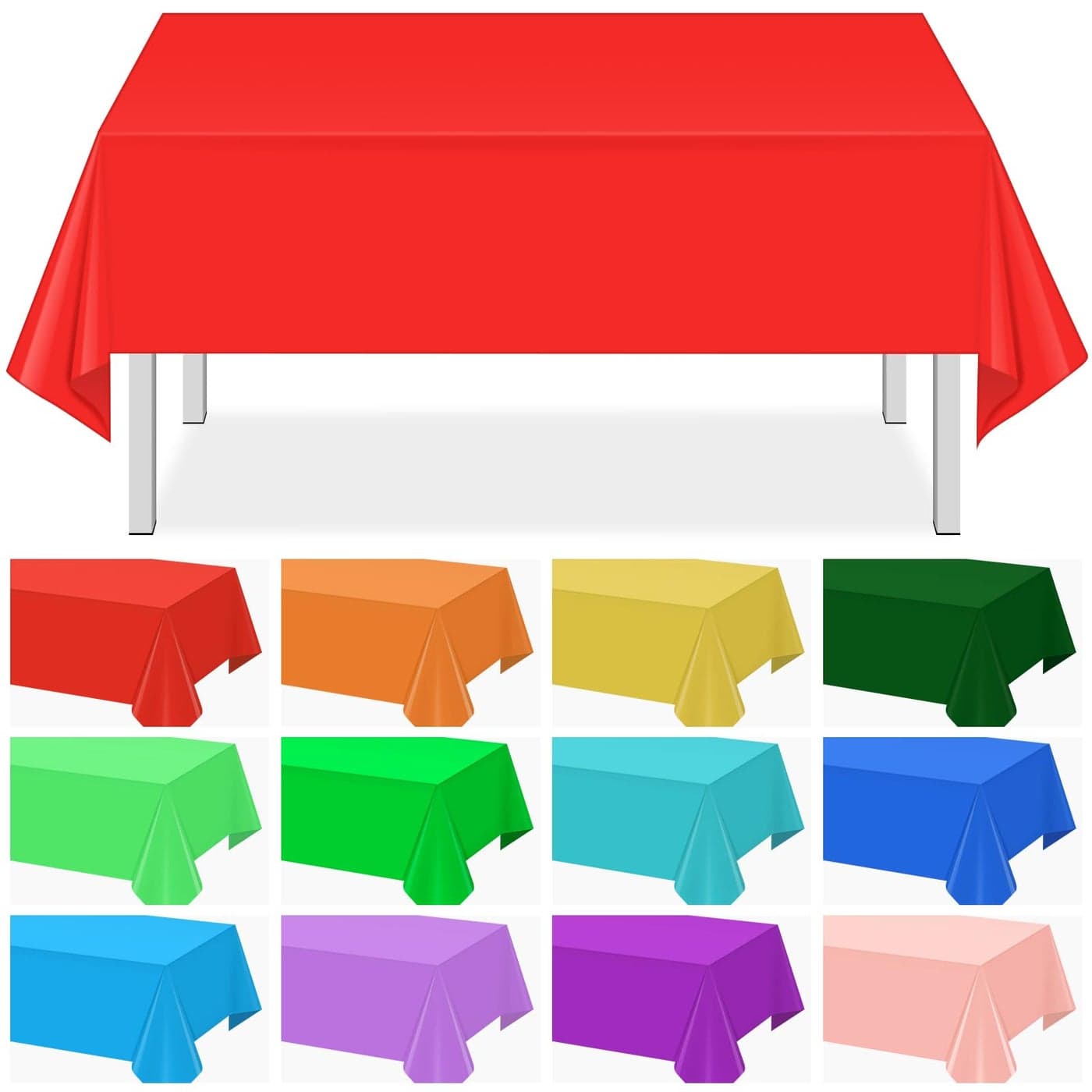 12 Pack Assorted Color Plastic Tablecloth Disposable Plastic Rainbow Tablecloth Colorful Rectangle Table Covers for Rainbow Party Birthday Wedding Picnic Home Party Decorations12 Color 54 x 108 Inch
