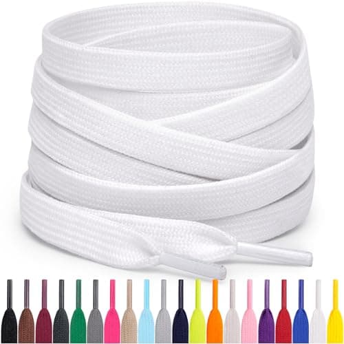 Miscly Flat Shoe Laces for Sneakers, Multiple Lengths and Colors Available - White, 27″ (69 CM)