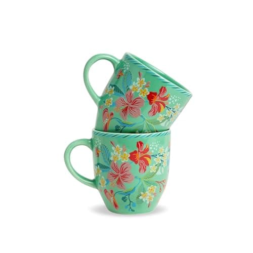 Shay Ceramic Coffee Mug Set, Set of 2, 300ml, Big Bold Floral | Medium Mug | Glossy Finish | Ceramic Cup | Microwave Safe (Mint Big Bold Milk Mug, Set of 2)