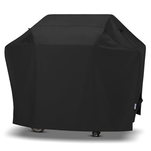 SunPatio Gas Grill Cover 60 Inch, Outdoor Heavy Duty Waterproof Barbecue Gas Cover, UV and Fade Resistant, All Weather Protection Compatible for Weber Charbroil Brinkmann Grills and More, Black