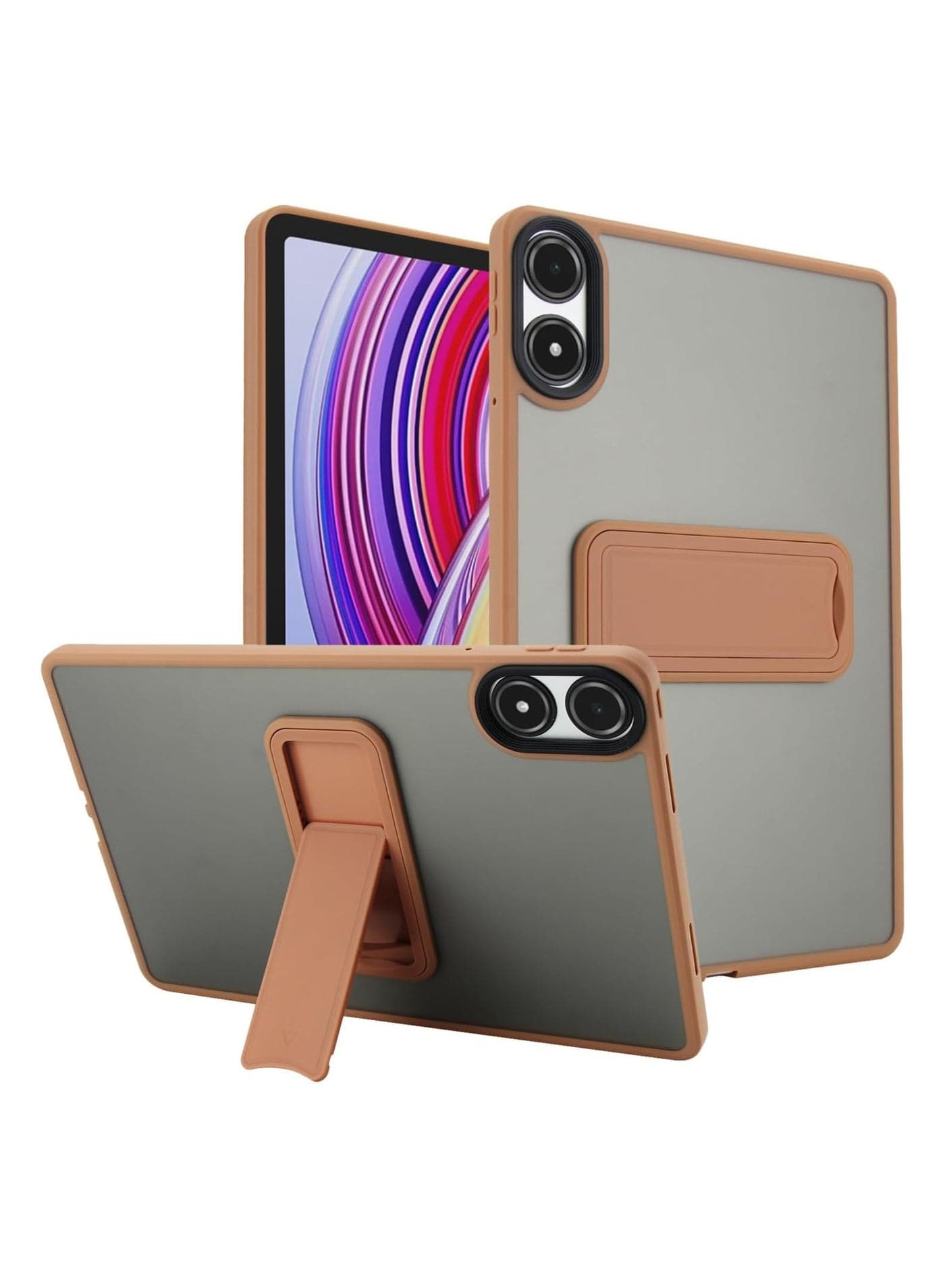 Pad Case Compatible with Xiaomi POCO Pad M1 12.1-inch (2025 Model) Skin-Friendly Matte Semi-Transparent Shockproof Back Cover with Black Stand