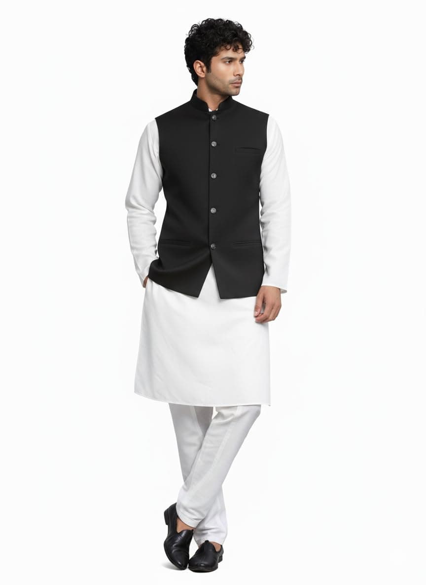 ROCKSY Bandi Modi Koti for Men, Cotton Waistcoat for All Occasion: Diwali, Wedding, Ethnic, Office Party, Formal and casual Look, Color Black, Size 42