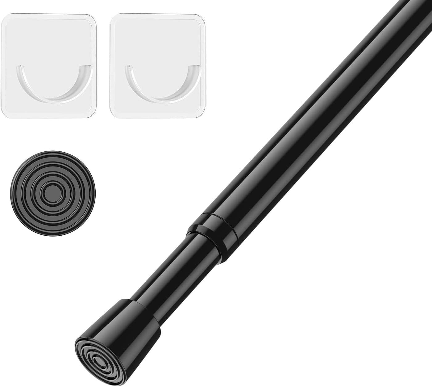 AIZESI 58 Inch Spring Tension Curtain Rods 1Pack with 2PCS Curtain Rod Holder 26 to 39 Inch Black