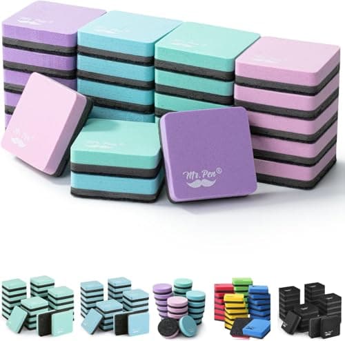 Mr Pen Mini Magnetic Dry Erase Erasers 2 x 2 24 Pack Colorful Small Magnetic Whiteboard Dry Erase Erasers Bulk for Kids Teachers Students and Classroom Supplies