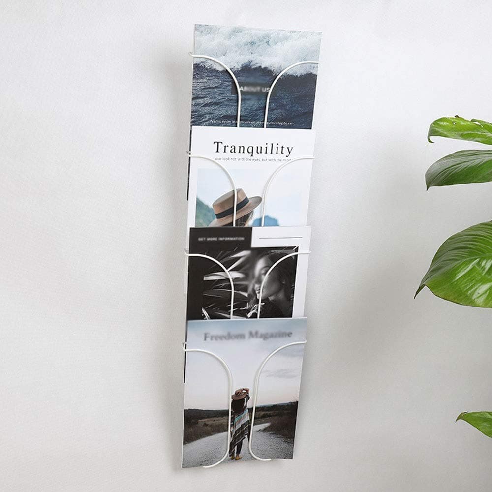 INDIAN DECOR 21501 Cafe Wall Hanging Magazine Rack Wall Hanging Brochure Display Rack 4 Layers Iron Wall Area 22x70CM Color White