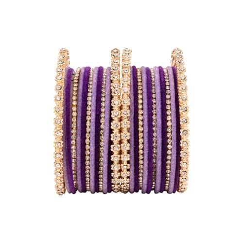I Jewels Gold Plated Traditional Handcrafted Velvet & Stone Studded Bridal Chuda Bangle Set for Women (2.8)
