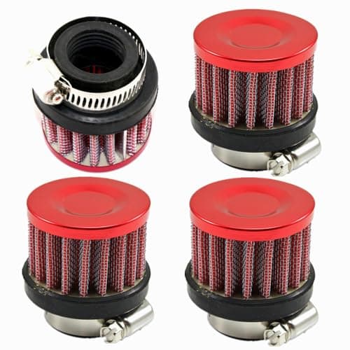 AotoKoop 25mm Air Intake Filter4 Pack 1 Inlet Air Intake Cone Universal Filter Parts with Adjustable Clamp Red