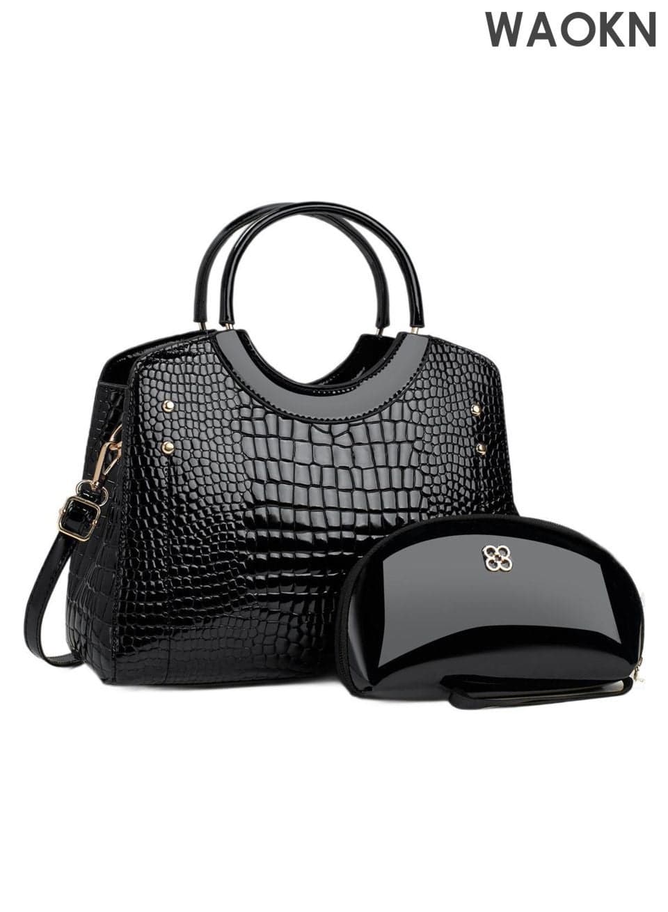 2 Piece Women's Fashion Shoulder Tote Bag , Faux Leather Handbag Set For Women Large Capacity Clutch Bag , Purse Bag Travel Messenger Crossbody Bag , Shoulder Bag For Ladies and men , unisex , black .