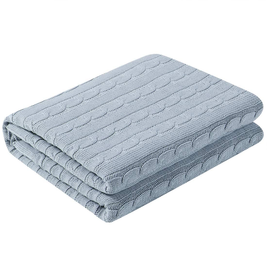 uxcell Cotton Cable Knit Throw Blanket Soft Throw Couch Covers Decors Knitted Blankets for Sofa Bed Light Blue Throw47 x 70