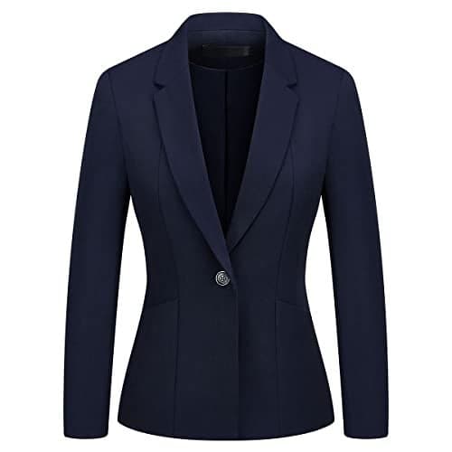 MODFUL Women's Formal Business Blazer One Button Long Sleeve Suit Jacket for Lady with Notch Lapel Work Office (Blue, Medium)