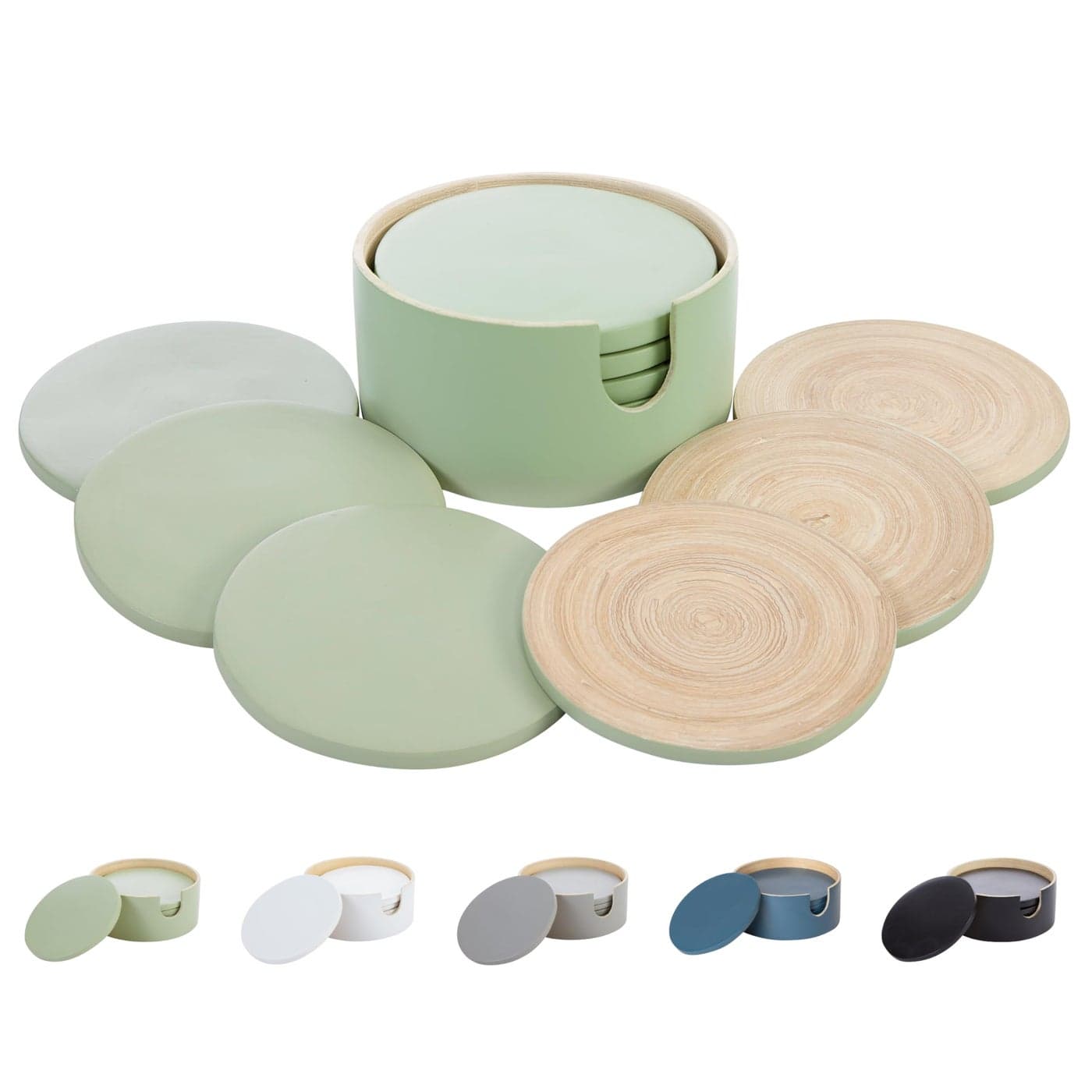 HABITAAS Spun Bamboo Coasters for Drinks Coaster Set with Bamboo Wood Coasters and Coaster Holder Modern Coasters for Coffee Table Sage