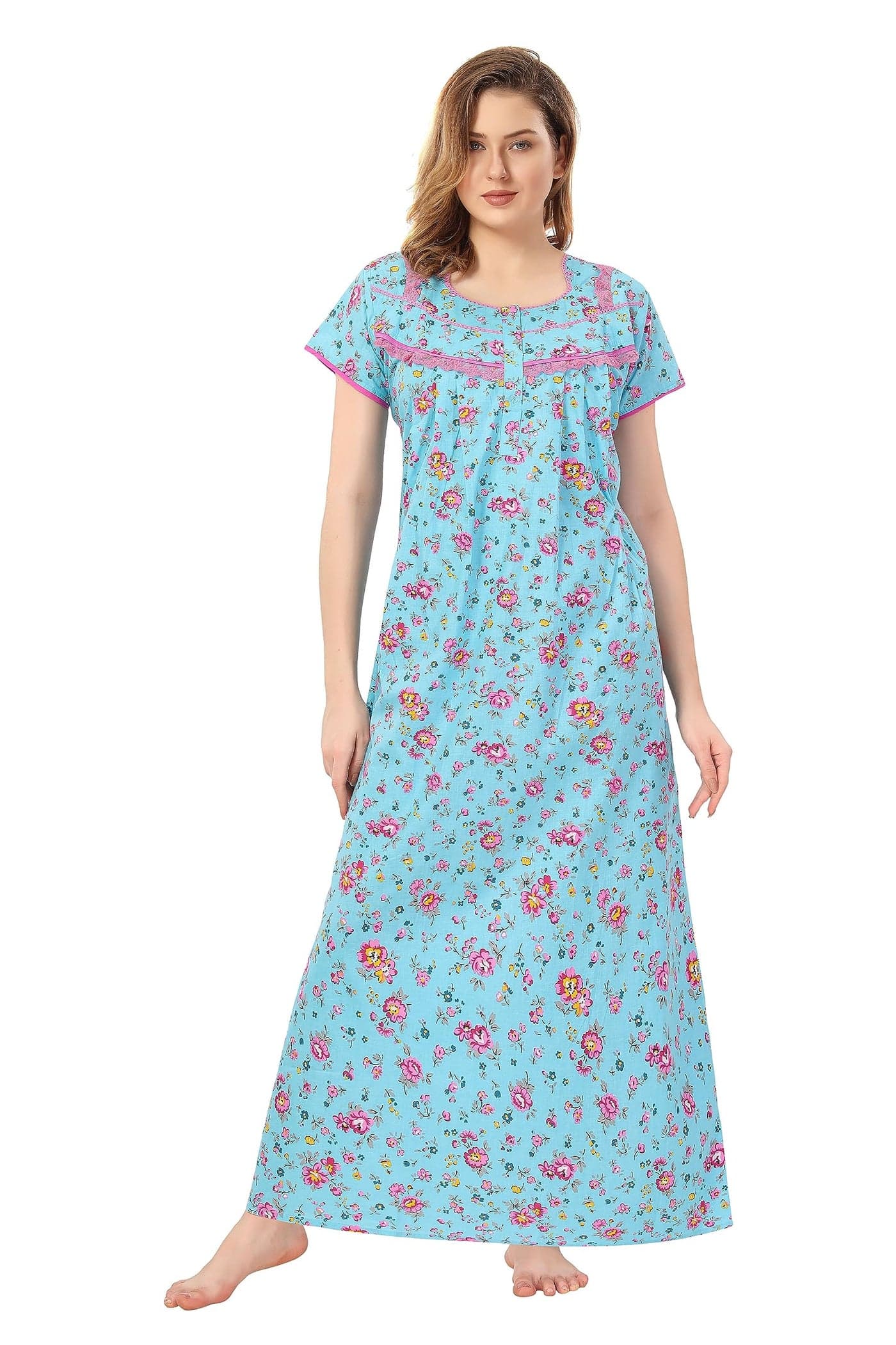 Soulemo Women Pure Cotton Floral Print Nighty