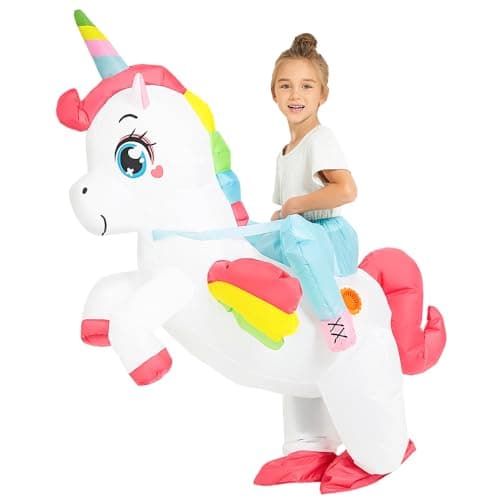 JUROSAICA Inflatable Unicorn Costume Kids Ride On Blow Up Halloween Costumes Child For 7-10 Years Old Boys Girls Party
