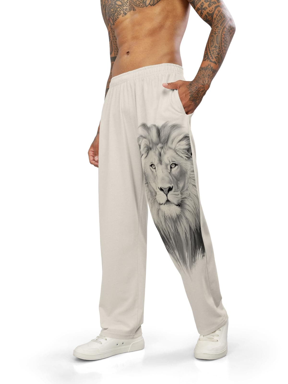 BULLMER Trendy Printed Cotton Blend Relaxed Fit Active/Casual Travel Wear Trackpants/Lowers for Men_Beige2_X-Large
