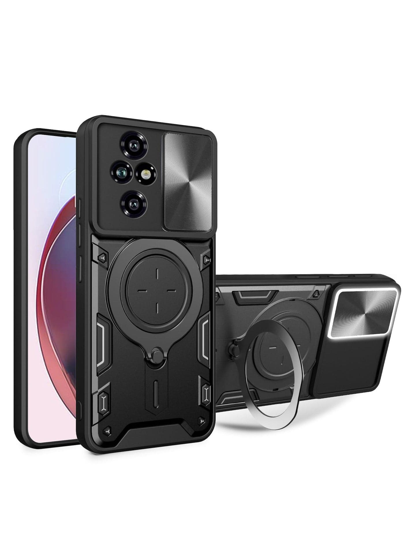 Case for Honor 200 PRO 5G, 【Rugged Armour】 Shockproof Case with Metallic Magnetic Ring Support and Sliding Camera Protect, Anti-Fall Silicone Case