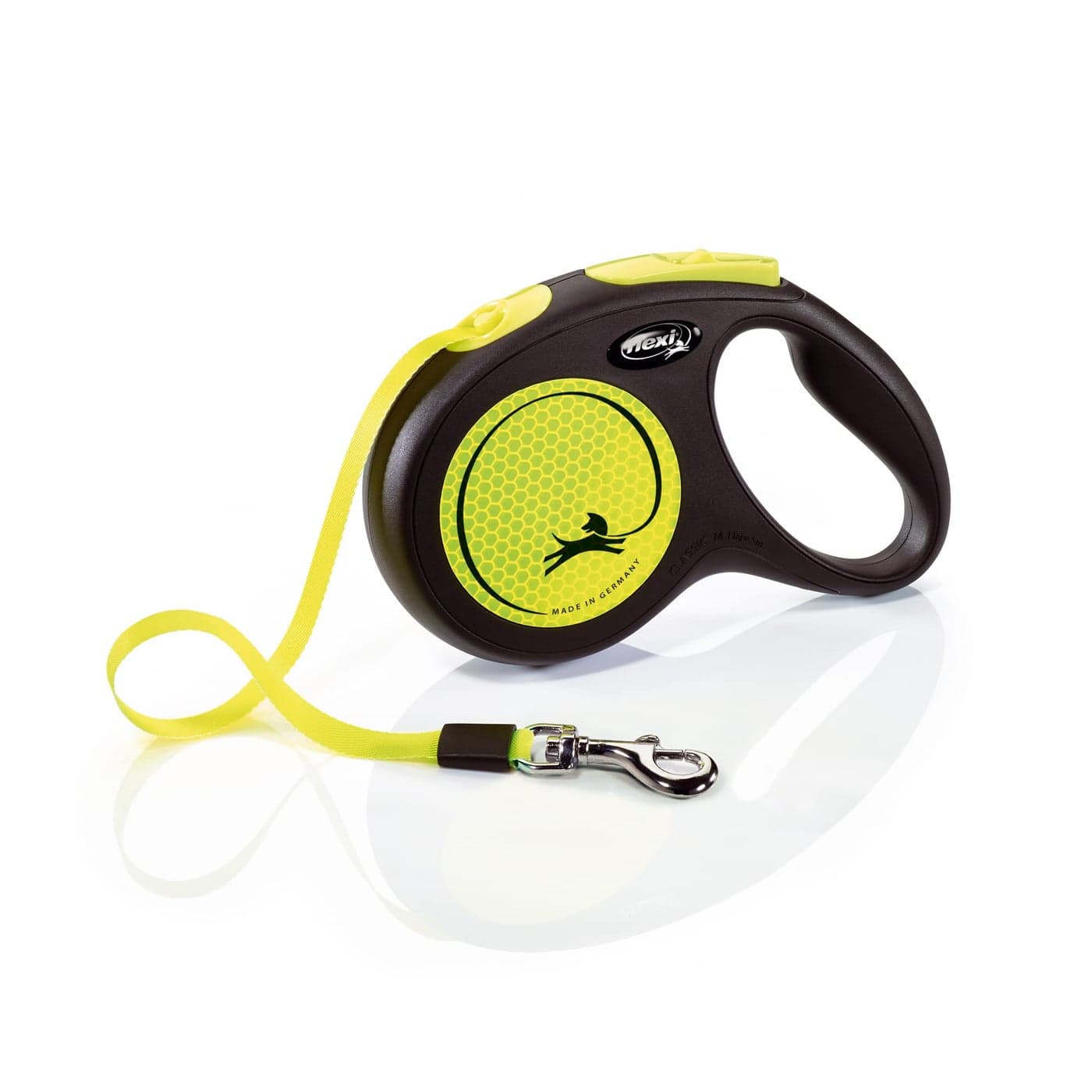 FLEXI New Neon Tape Retractable Dog Leashes for Medium Dogs Upto 55 lbs. – 16 ft., Neon Yellow/Black | Tangle Free Pet Walking Leash with One-Handed Brake, Pause, Lock|German Quality Product