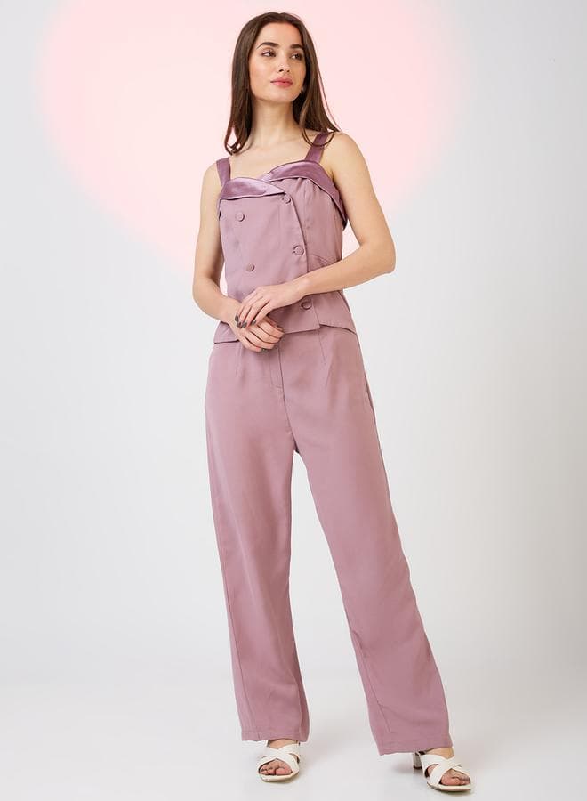 Sweetheart Neck Double Breasted Workwear Jumpsuit