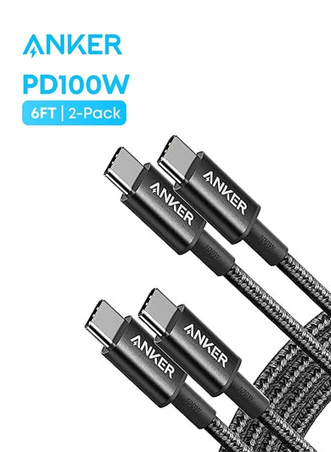 USB C to USB C Cable (6FT, 2Pack), Type C 100W Charger Cord Fast Charging for iPhone 17/16 Series,MacBook Pro 2020,Pixel And More(USB 2.0,Black) Black