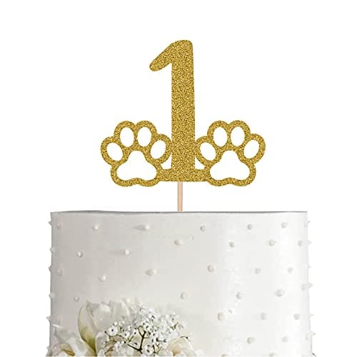Festiko® Gold Dog 1 Cake Topper, Gold Glitter Dog Or Cat Lover 1st Birthday Party Cake Topper Decoration