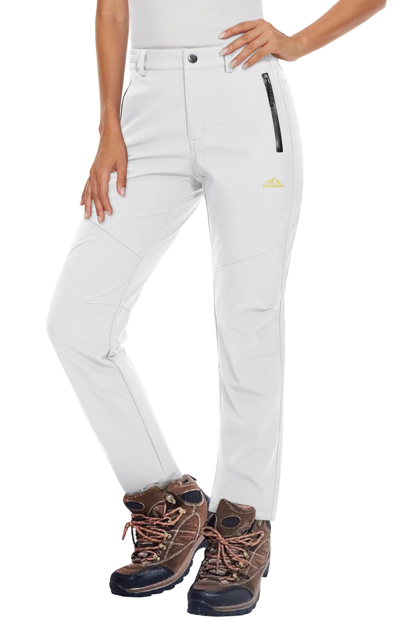 MAGCOMSEN Women's Fleece Lined Waterproof Insulated Snow Ski Pants Warm Hiking Hunting Work Winter Pants White XXL