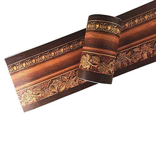 Yija 3D Wood Grain Self Adhesive Peel and Stick Waterproof Wall Border Easy to Apply Home Decor Bathroom Kitchen 4 Inch by 16.5 Feet (Dark Brown)