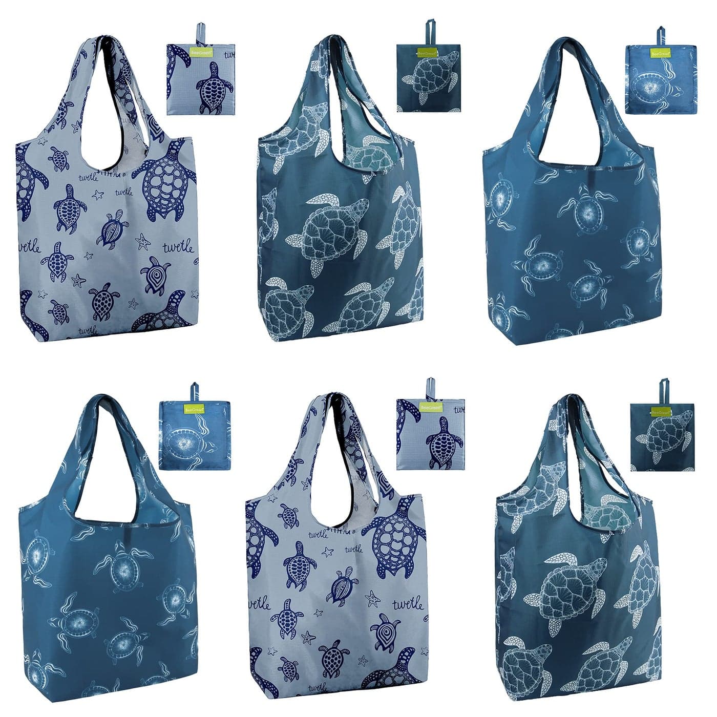 BeeGreen Turtle Gifts for Women Foldable Reusable Grocery Bags Shopping Bags for Groceries Cute Holiday Cloth Bag With Handles Large Cloth Gift Heavy Duty Bulk 6 Pack Gifts
