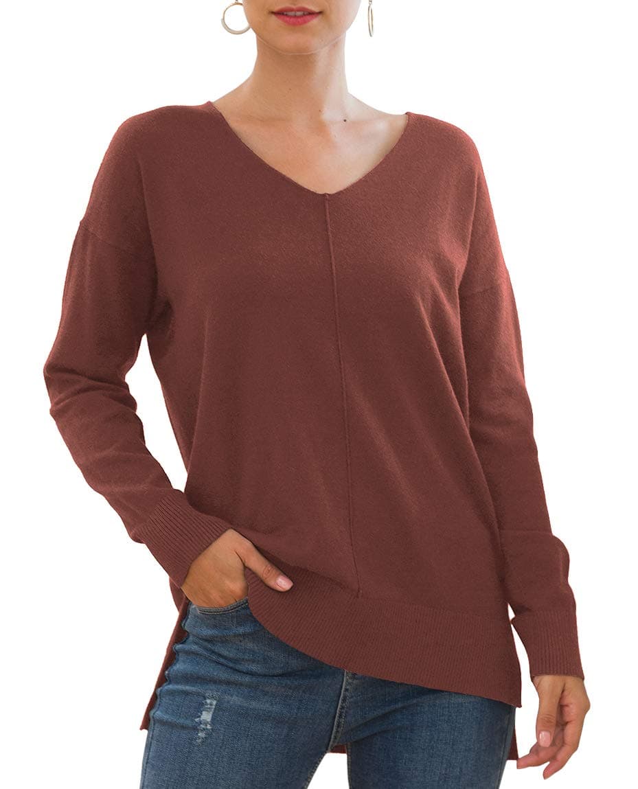 Jouica Women's V-Neckline Long Sleeves Knitted Sweaters and Pullovers Tops for Women,Manue,Medium