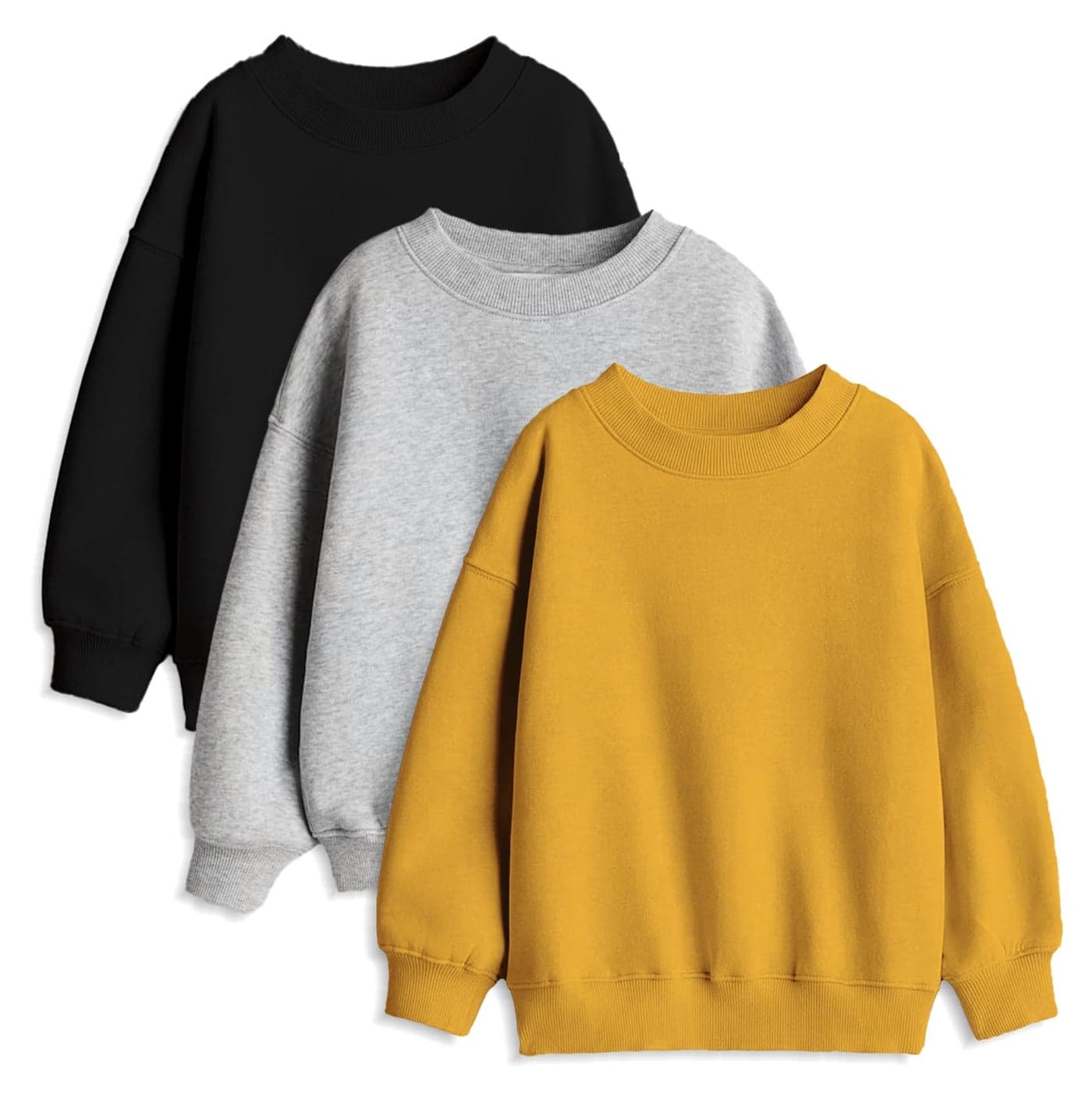minicult Kids Cotton Fleece Regular Fit Sweatshirts with Round Neck and Ribbed Full Sleeves (Pack of 3) (Multicolor)(7-8 Years) Multicolour