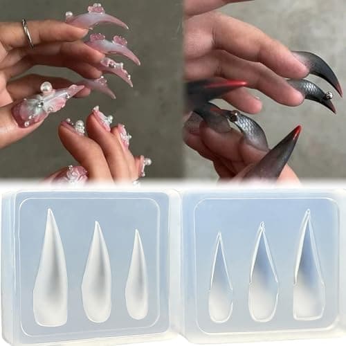 Halloween 3D Nail Molds Silicone MABKJLF Handmade Acrylic Nail Tips Templates 3 Sizes Curved Thickened Stiletto Eagle Claw Cat Dragon Molds Claw Nail Mold Reusable DIY Decoration