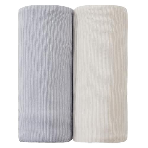 lasoftan Jersey Unisex Swaddle Blanket, Ultra Soft Stretchy Receiving Blanket, Newborn Swaddle Wrap for Boys & Girls, 40 x 30 inches, 2 Pcs, Grey & Khaki