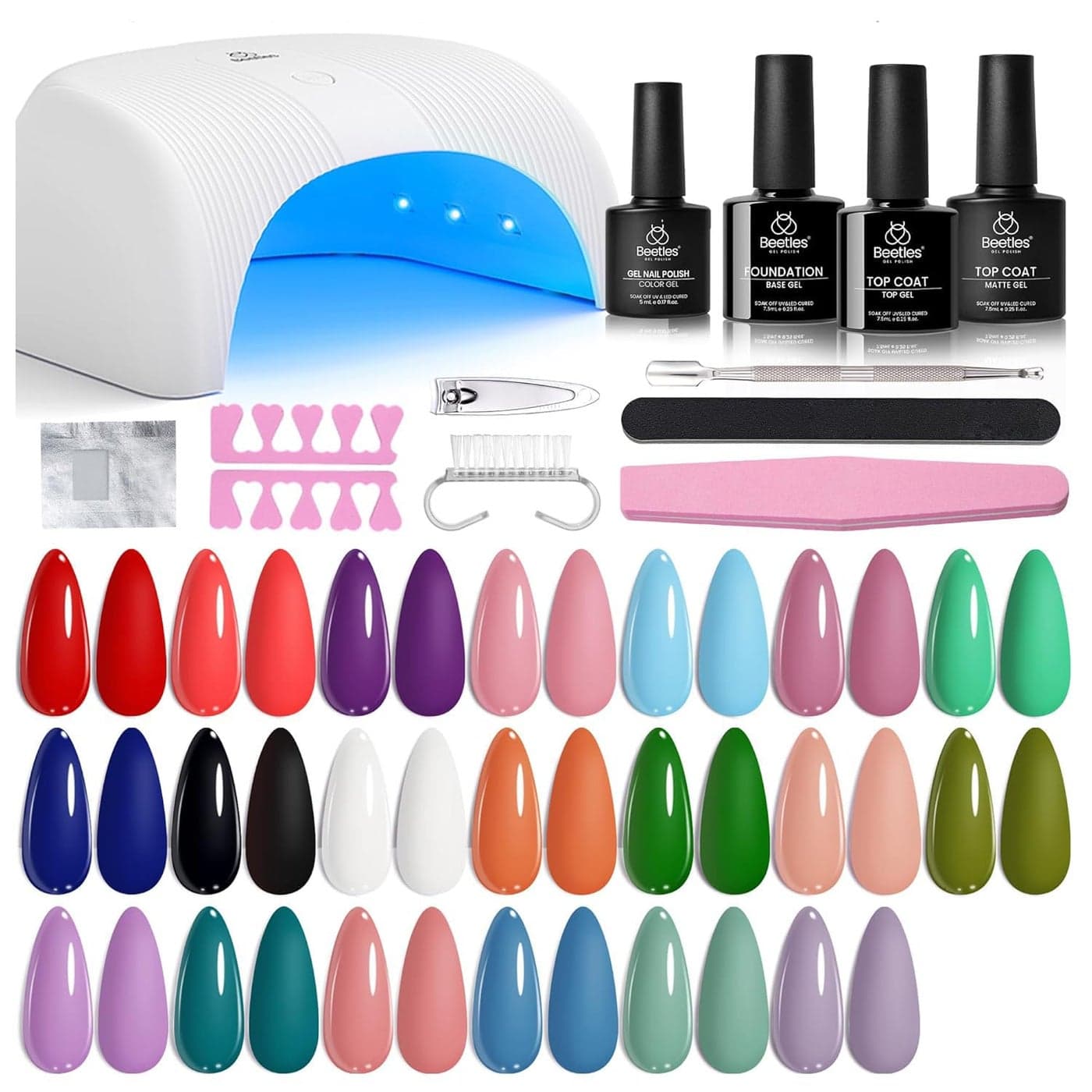 Beetles Gel Nail Polish Kit with UV Light 31Pcs Nail Polish Set Popular Color Gel with Base and MatteGlossy Top Coat Soak Off All Season Gel Nail Set Nail Art Gift for Women Girls