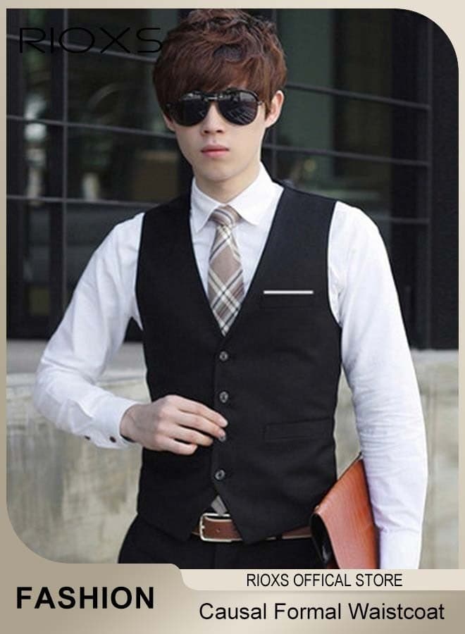 Men's Suit Vest, Slim Fit Business Formal Waistcoat, Casual V-neck Button Down Dress Vests, Four Buttons Blazer Slim Vest Top, Solid Color Single Breasted Business Suits Skinny Vest, Formal Tuxedo Wedding Vests for Wedding Prom, Party, Business, Daily Life, Graduation, Date, Work, Meeting