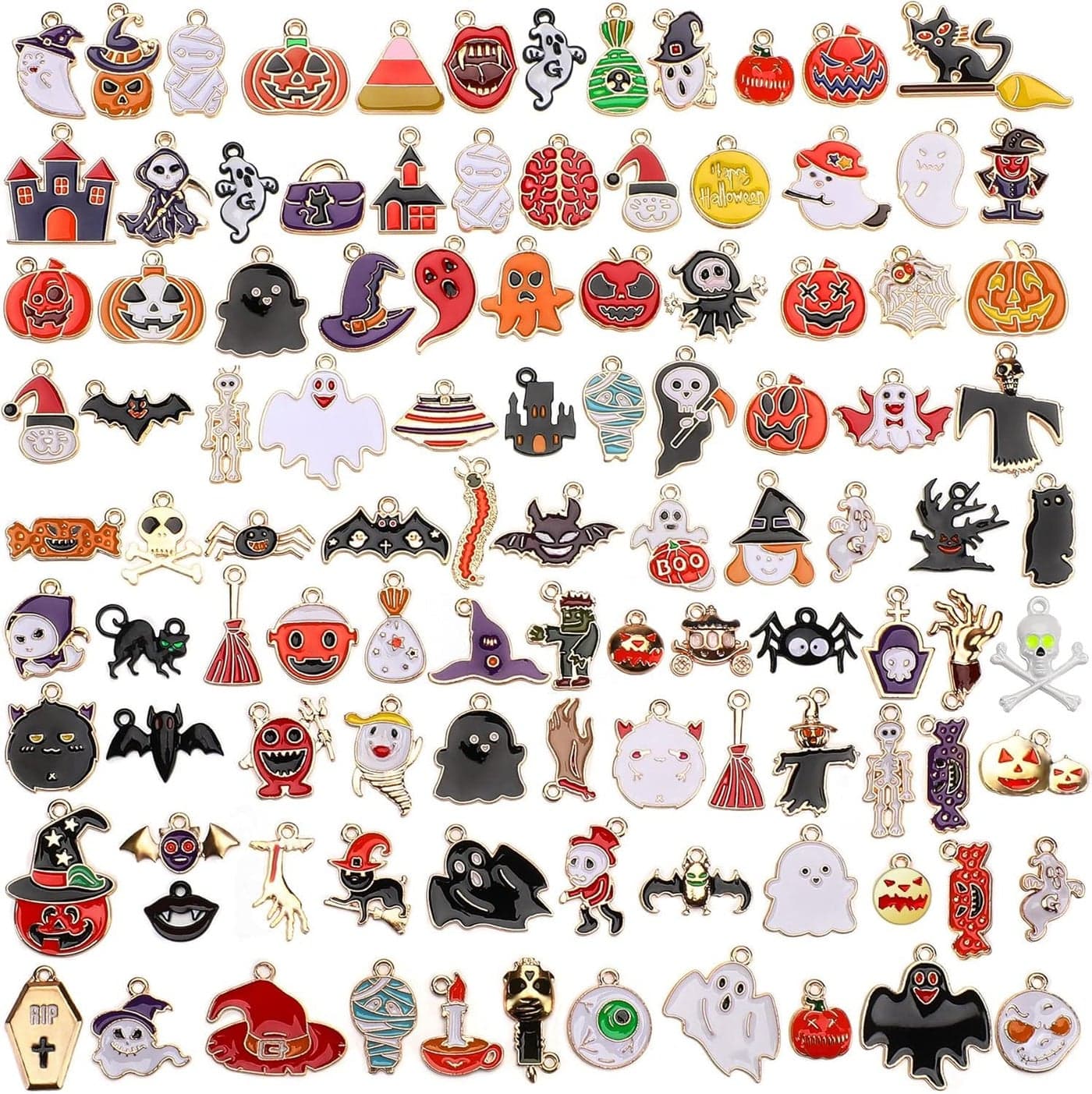 SANNIX 110Pcs Halloween Charms Gold Enamel Jewelry Making Charms for Halloween Bracelet Necklace Making and Decoration