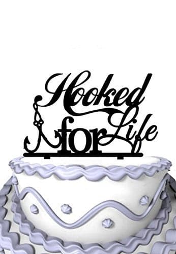 Meijiafei Script Hooked For Life Fishing Silhouette Wedding Cake Topper
