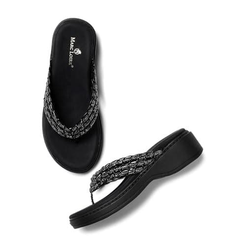 Marc Loire Women's Embellished Slip-On Platform Heel Fashion Sandal for All Occasion (Black, 6)