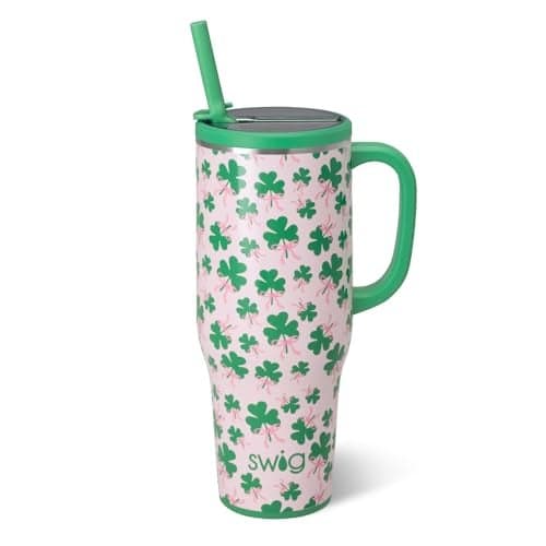Swig Life 40oz Leak Proof Mega Mug, 40oz Leak Proof Tumbler with Handle and Straw, Extra Large Insulated Tumblers, Cup Holder Friendly Travel Mug, Reusable Leakproof Water Bottle (Clover Crush)